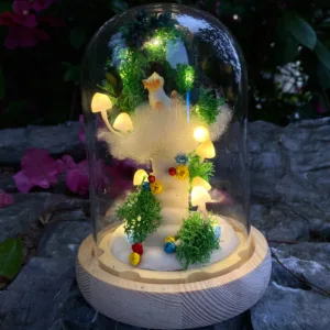 Cat and Mushroom Night Light with Stairway Scene