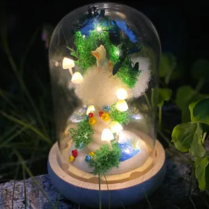 Cat and Mushroom Night Light with Stairway Scene