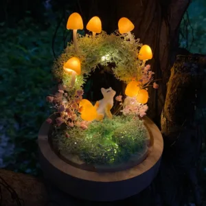 Charming Cat and Mushroom Night Light Wreath