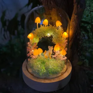 Charming Cat and Mushroom Night Light Wreath