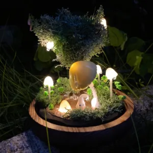 Cute Elf Under Mushroom Night Light with Handmade Tree