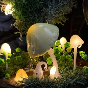 Cute Elf Under Mushroom Night Light with Handmade Tree