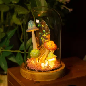 Cute Macaron Color Mushroom Night Light with Stained Glass