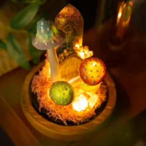 Cute Macaron Color Mushroom Night Light with Stained Glass