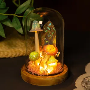 Cute Macaron Color Mushroom Night Light with Stained Glass