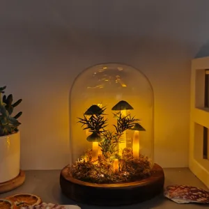 Dark Green White Stem Moss Dome Night Light