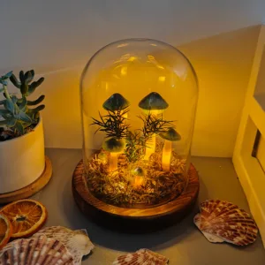 Dark Green White Stem Moss Dome Night Light