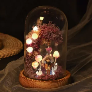 Enchanted Mushroom Night Light with Crystal and Figurine