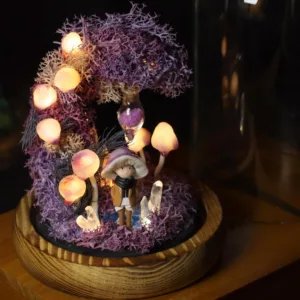 Enchanted Mushroom Night Light with Crystal and Figurine