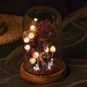 Enchanted Mushroom Night Light with Crystal and Figurine