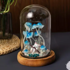 Enchanted Mushroom Night Light with Curious Cat