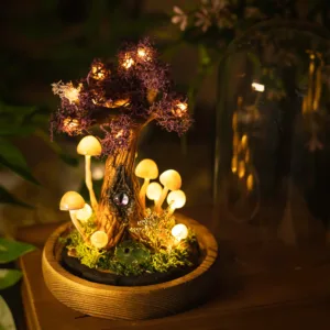 Enchanted Mushroom Night Light with Frog and Tree