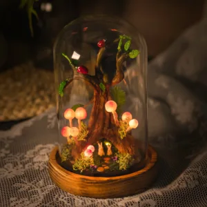 Enchanted Mushroom Night Light with Rabbit and Tree