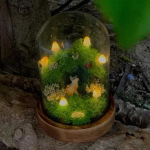 Enchanted Mushroom Wreath Night Light with Cat