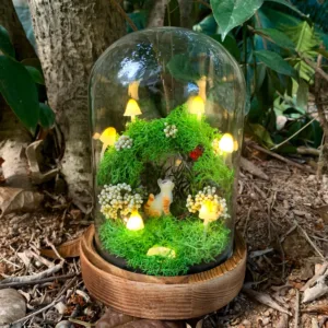 Enchanted Mushroom Wreath Night Light with Cat