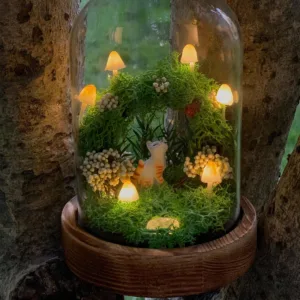 Enchanted Mushroom Wreath Night Light with Cat