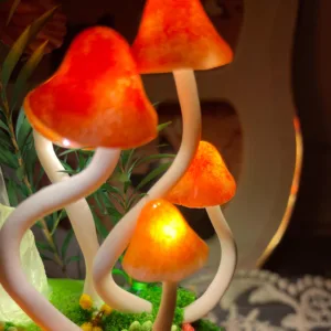 Enchanted Orange Mushroom Night Light with Glowing Crystals