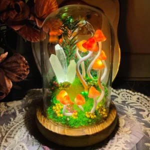 Enchanted Orange Mushroom Night Light with Glowing Crystals