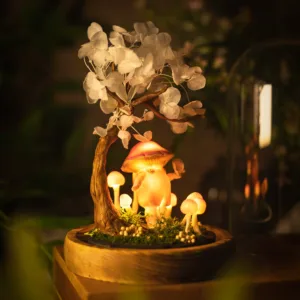 Enchanted Purple Mushroom Night Light with Cherry Blossom