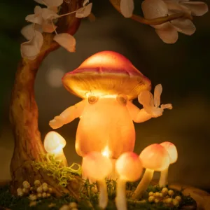 Enchanted Purple Mushroom Night Light with Cherry Blossom