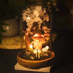 Enchanted Purple Mushroom Night Light with Cherry Blossom
