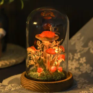Enchanted Red Mushroom Night Light with Dried Flower