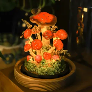 Enchanted Red Mushroom Night Light with Dried Flower