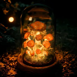 Enchanted Red Mushroom Night Light with Dried Flower