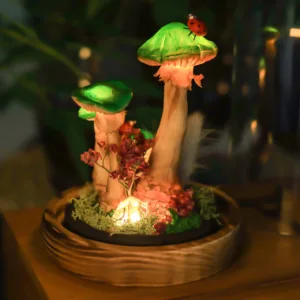 Fluorescent Green Mushroom Night Light with Ladybugs