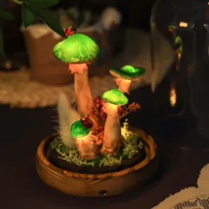 Fluorescent Green Mushroom Night Light with Ladybugs