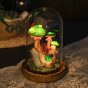 Fluorescent Green Mushroom Night Light with Ladybugs