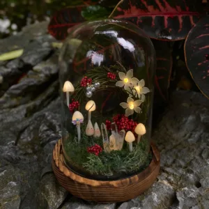 Forest Mushroom Wreath Night Light with Flowers and Crystal