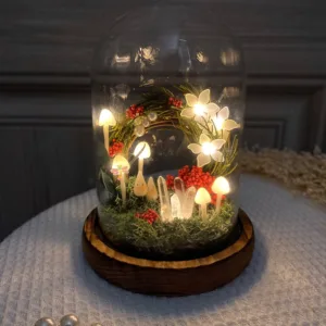 Forest Mushroom Wreath Night Light with Flowers and Crystal
