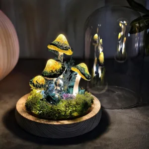 Glass Dome Mossy Log Mushroom Night Light