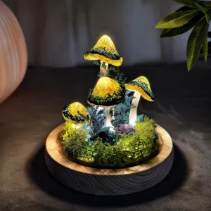 Glass Dome Mossy Log Mushroom Night Light