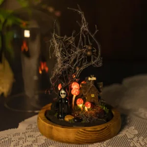 Halloween Mushroom Night Light with Black Spider and Webs