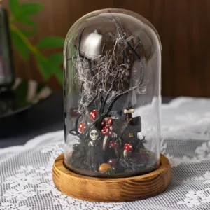 Halloween Mushroom Night Light with Black Spider and Webs