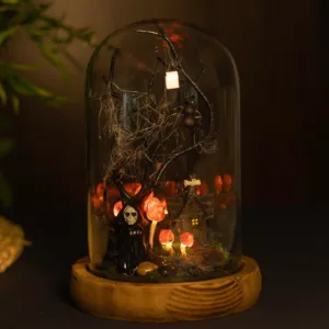 Halloween Mushroom Night Light with Black Spider and Webs