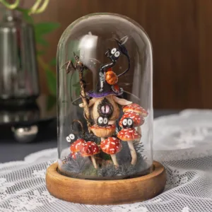 Halloween Themed Mushroom Night Light with Red Caps