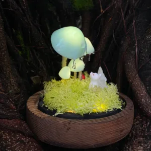 Handmade Blue Mushroom Night Light with Angel Cat