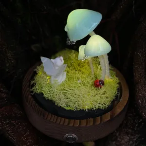 Handmade Blue Mushroom Night Light with Angel Cat