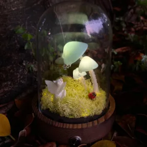 Handmade Blue Mushroom Night Light with Angel Cat