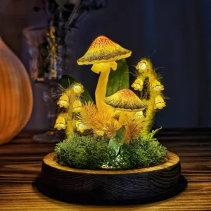 Illuminated Morel Cap Mushroom Night Light with Lily of the Valley