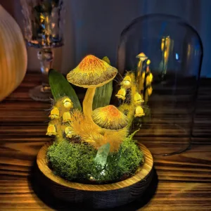 Illuminated Morel Cap Mushroom Night Light with Lily of the Valley
