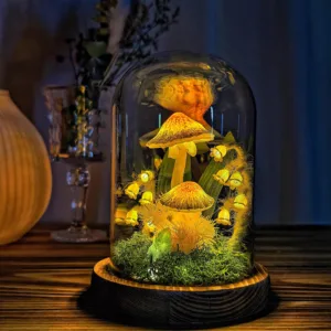 Illuminated Morel Cap Mushroom Night Light with Lily of the Valley