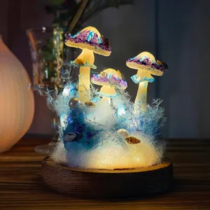 Iridescent Cap Glass Dome Mushroom Night Light