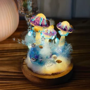 Iridescent Cap Glass Dome Mushroom Night Light