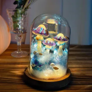 Iridescent Cap Glass Dome Mushroom Night Light