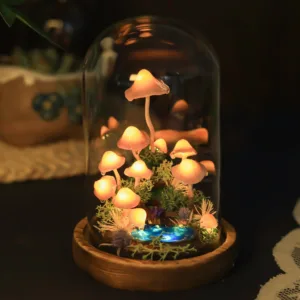 Light Pink Mushroom Night Light with Miniature Pool and Moss