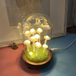 Multiple White Mushroom Bright Moss Night Light